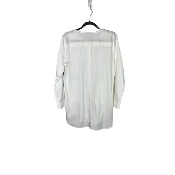 Ann Taylor Loft Tunic Top Long Sleeve Button Up Pockets White Size Medium - Picture 7 of 8